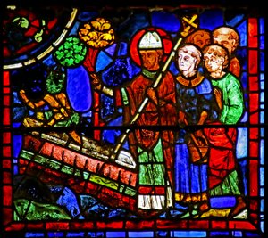 St. Martin verdrijft een demon uit het graf van een vermeende martelaar, scène uit het leven van St. Martin, kathedraal van Chartres